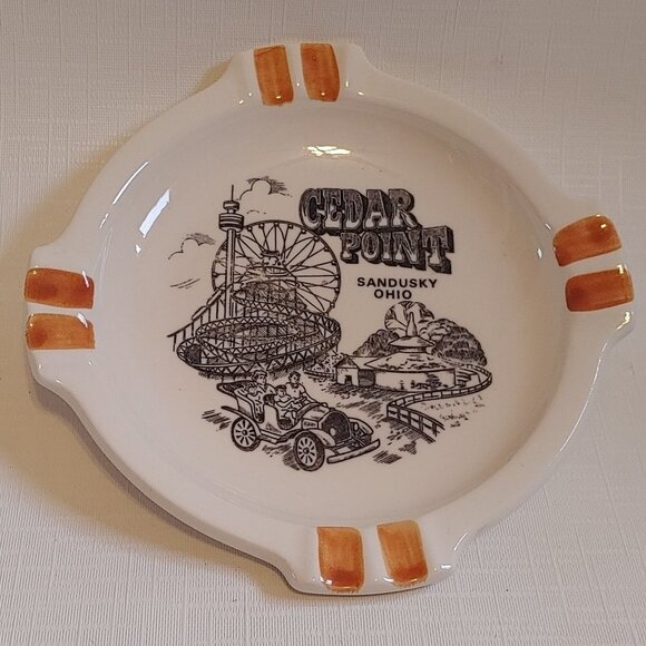 VINTAGE CEDAR POINT Sandusky Ohio Ashtray Ceramic Made in Japan LAKE ERIE - Picture 1 of 4